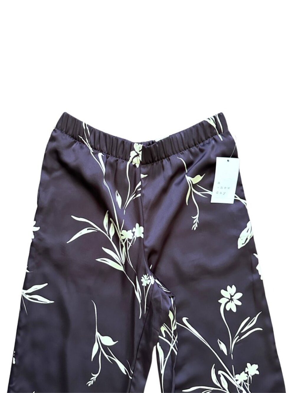 NWT a new day Chocolate Brown Wide-Leg Floral Pants with Cream Print XS - Picture 10 of 10